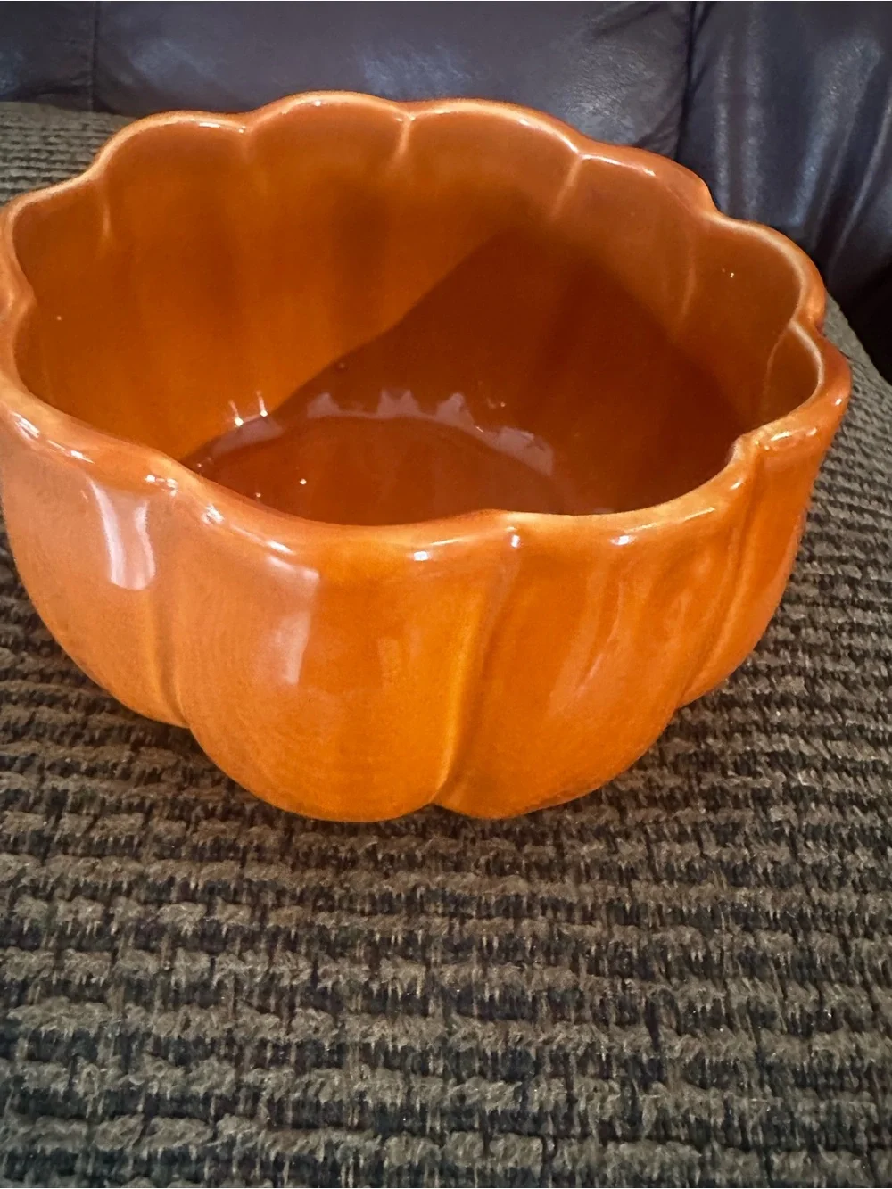 Glazed Ceramic Pumpkin Bowl - Bright Orange Pottery barn 4 1/2 in by 3 in